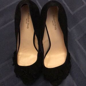 Beautiful Elizabeth Brady black suede ruffle heels size 10.